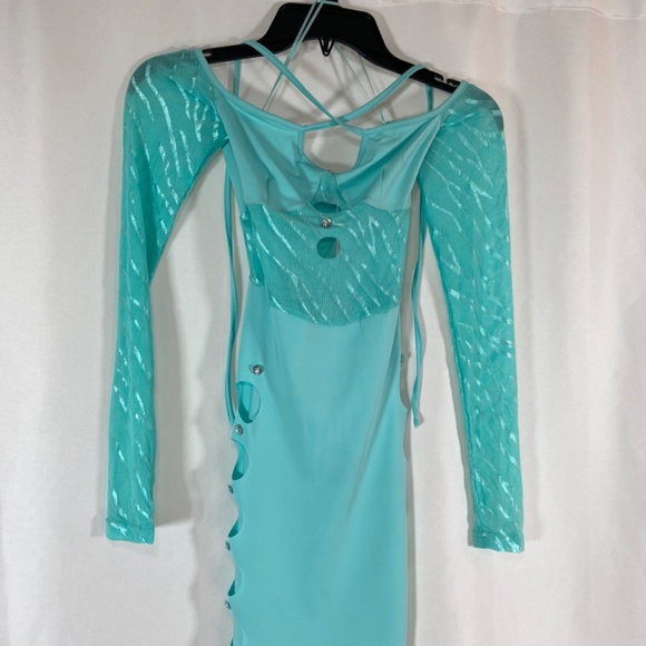 KATCH ME Blue Strap Halterneck Cut Out Spandex Bodycon Dress Small - Picture 2 of 10